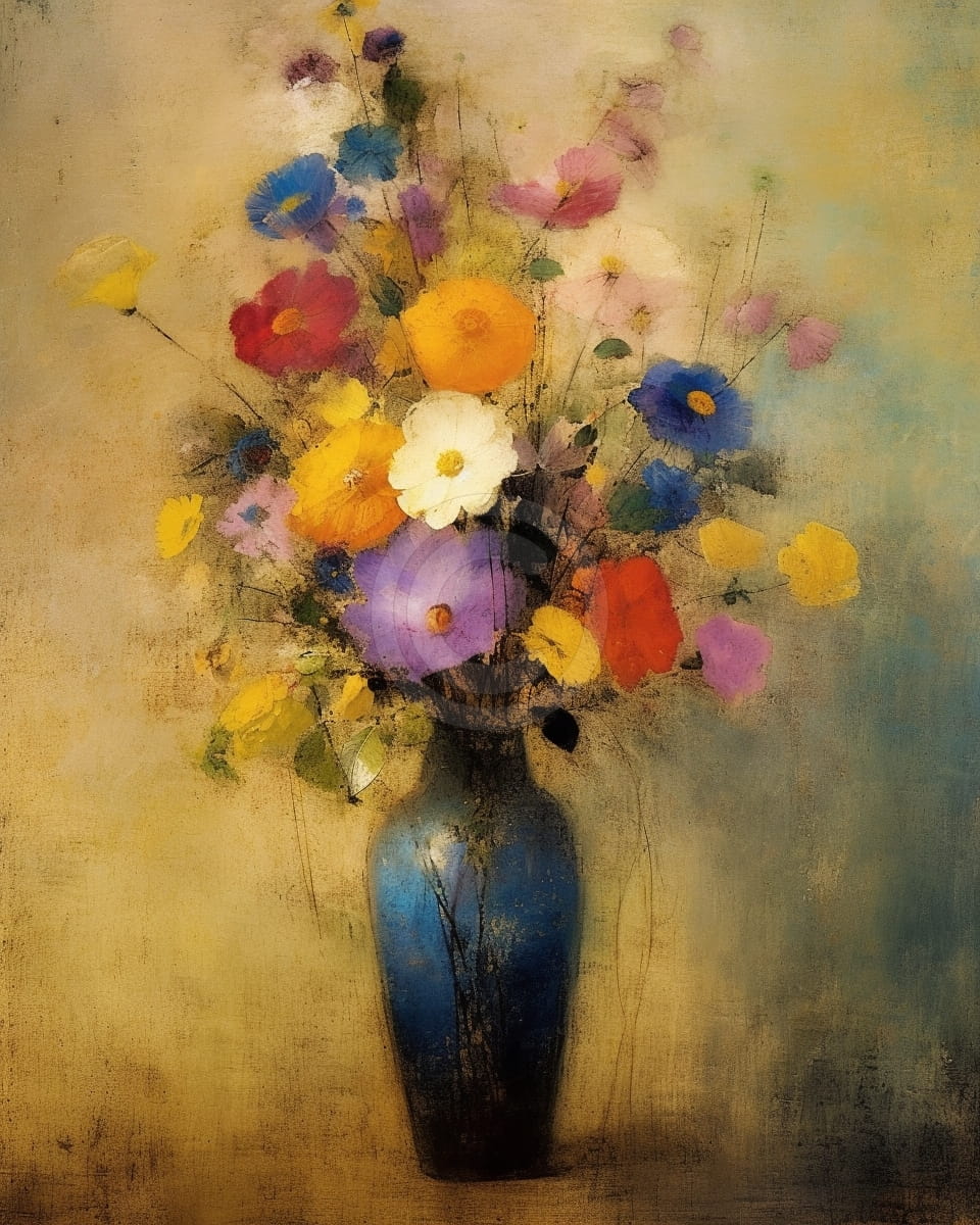 Tablou Flori in vaza albastra