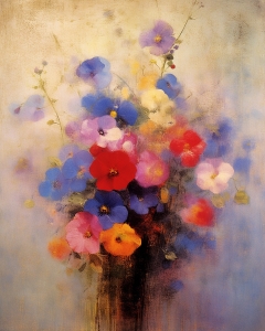 Buchet de flori pastel pe fundal deschis