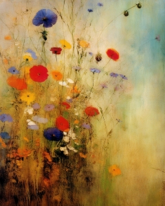 Camp cu flori in lumina calda