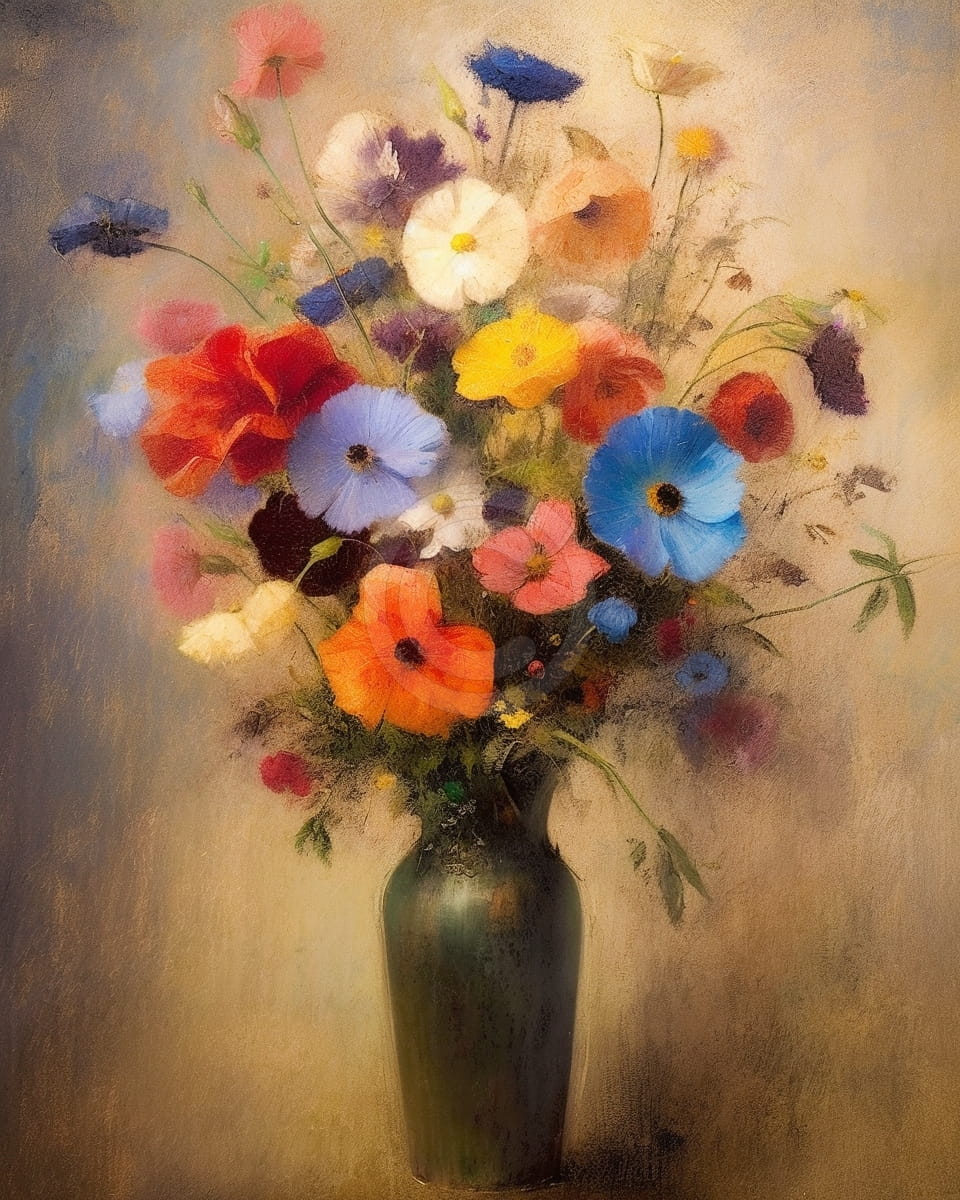 Tablou Aranjament floral in vaza verde inchis