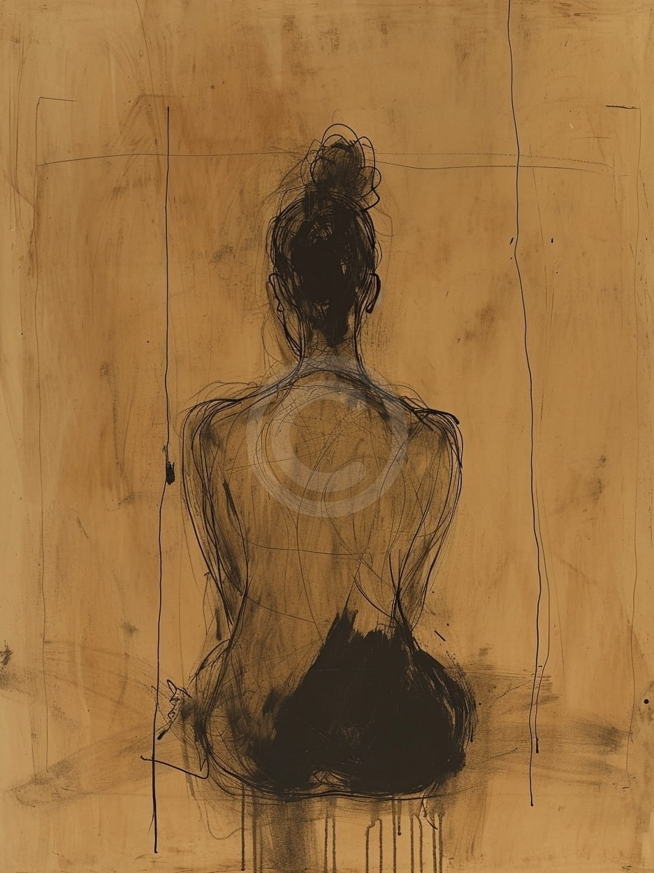 Tablou Silueta feminina desenata pe fundal ocru