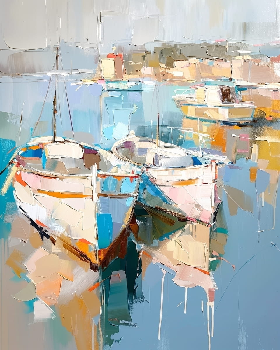 Tablou Barca dubla in port luminos