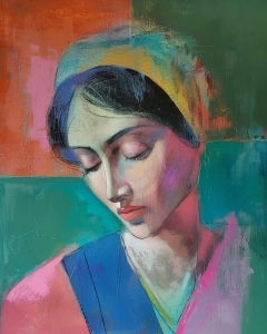 Portret de femeie cu esarfa galbena