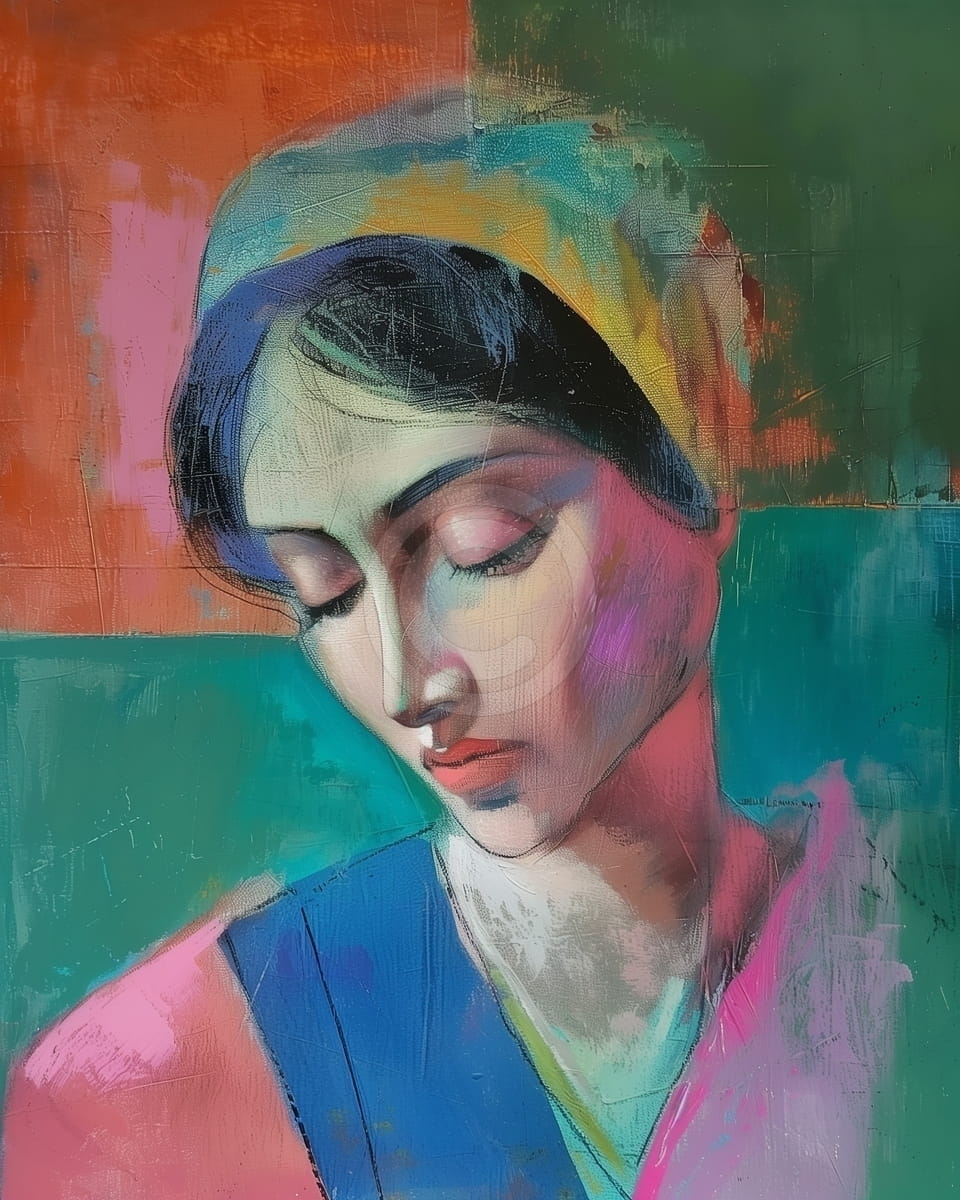 Tablou Portret de femeie cu esarfa galbena