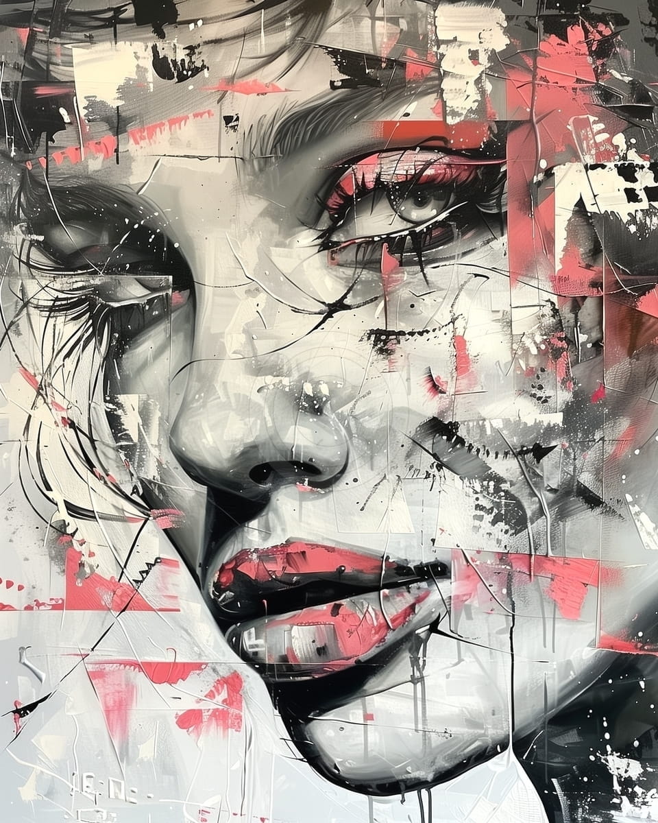 Tablou Portret abstract in alb si negru