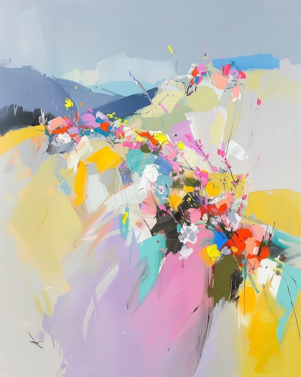 Tablou Peisaj floral abstract in culori pastelate