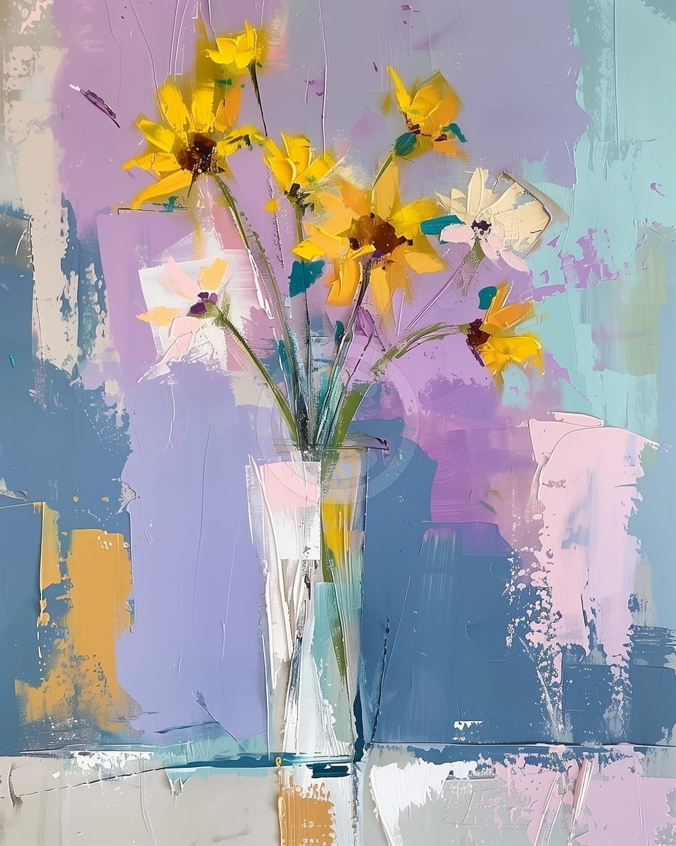 Tablou Flori galbene in vaza transparenta