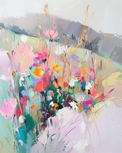 Camp cu flori colorate in stil abstract