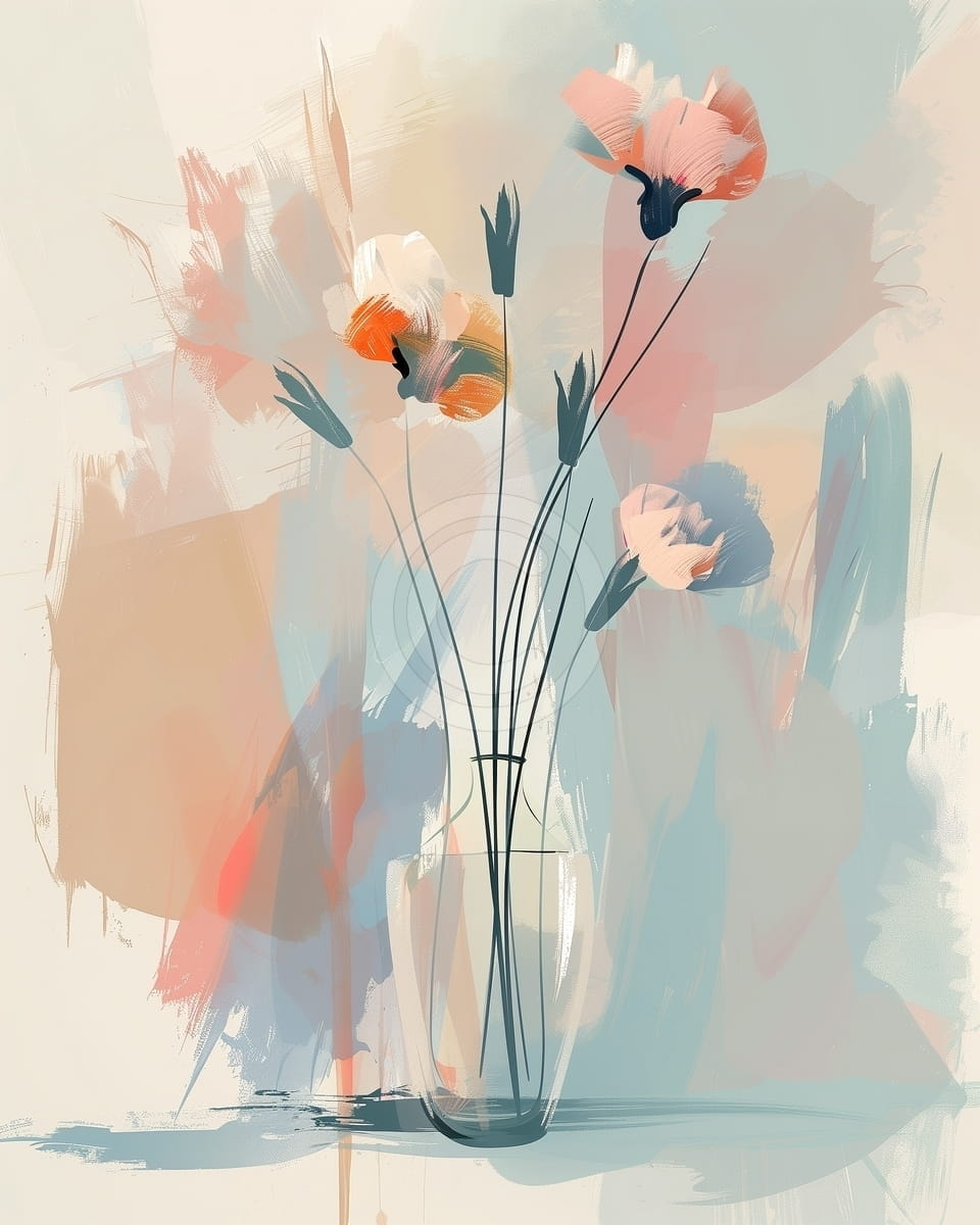 Tablou Maci stilizati in vaza transparenta