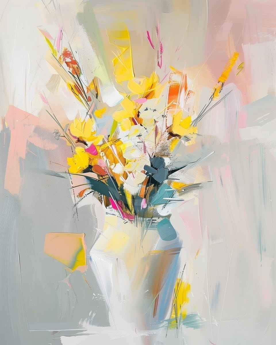 Tablou Buchet de flori galbene in vaza alba