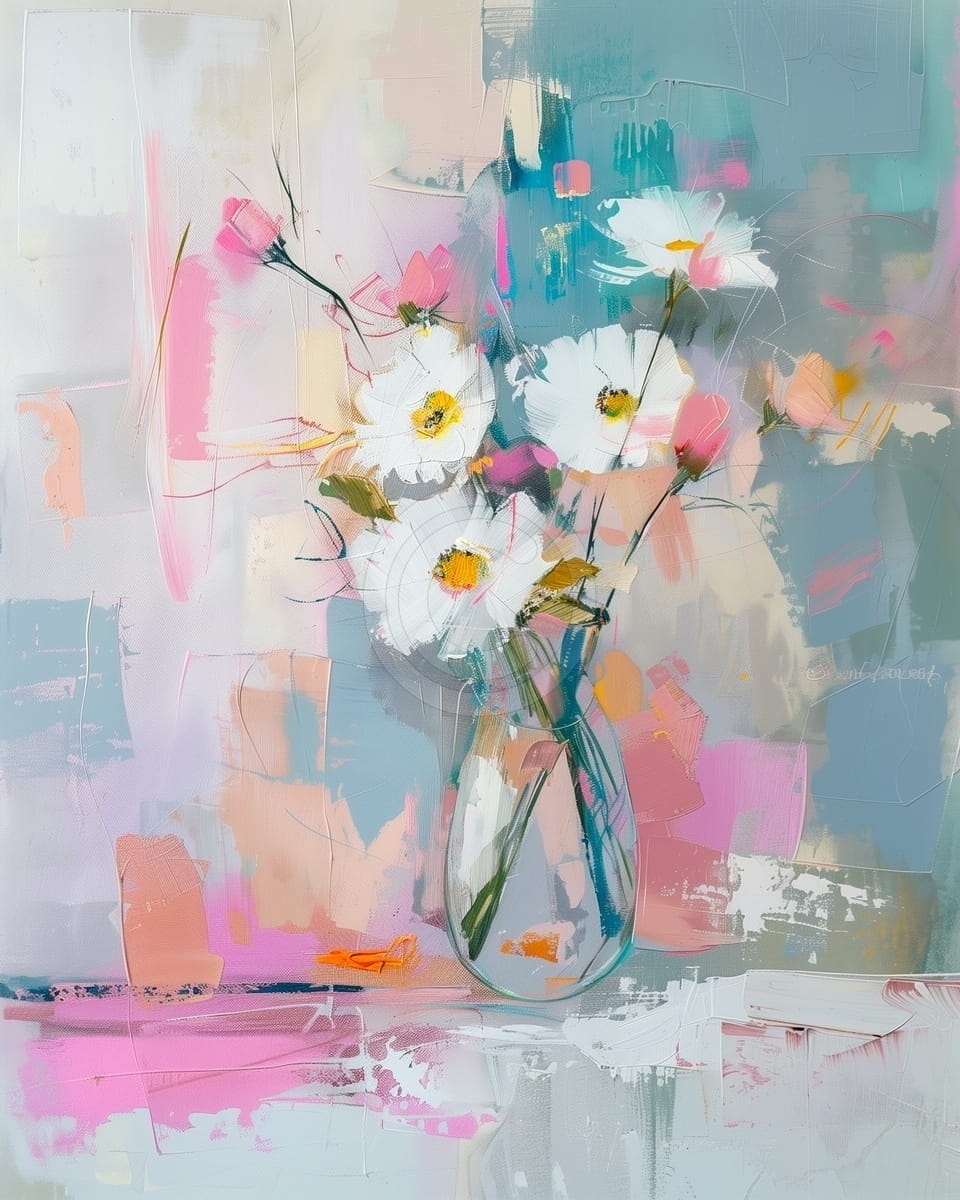 Tablou Flori albe in vaza de sticla