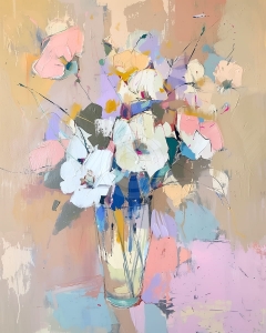 Buchet pastelat in vaza transparenta