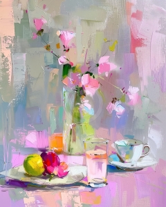 Mic dejun cu flori roz