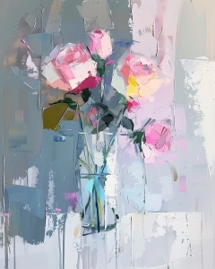 Trandafiri roz in vaza din sticla