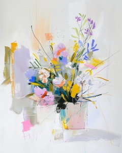 Aranjament floral pastel in vaza patrata