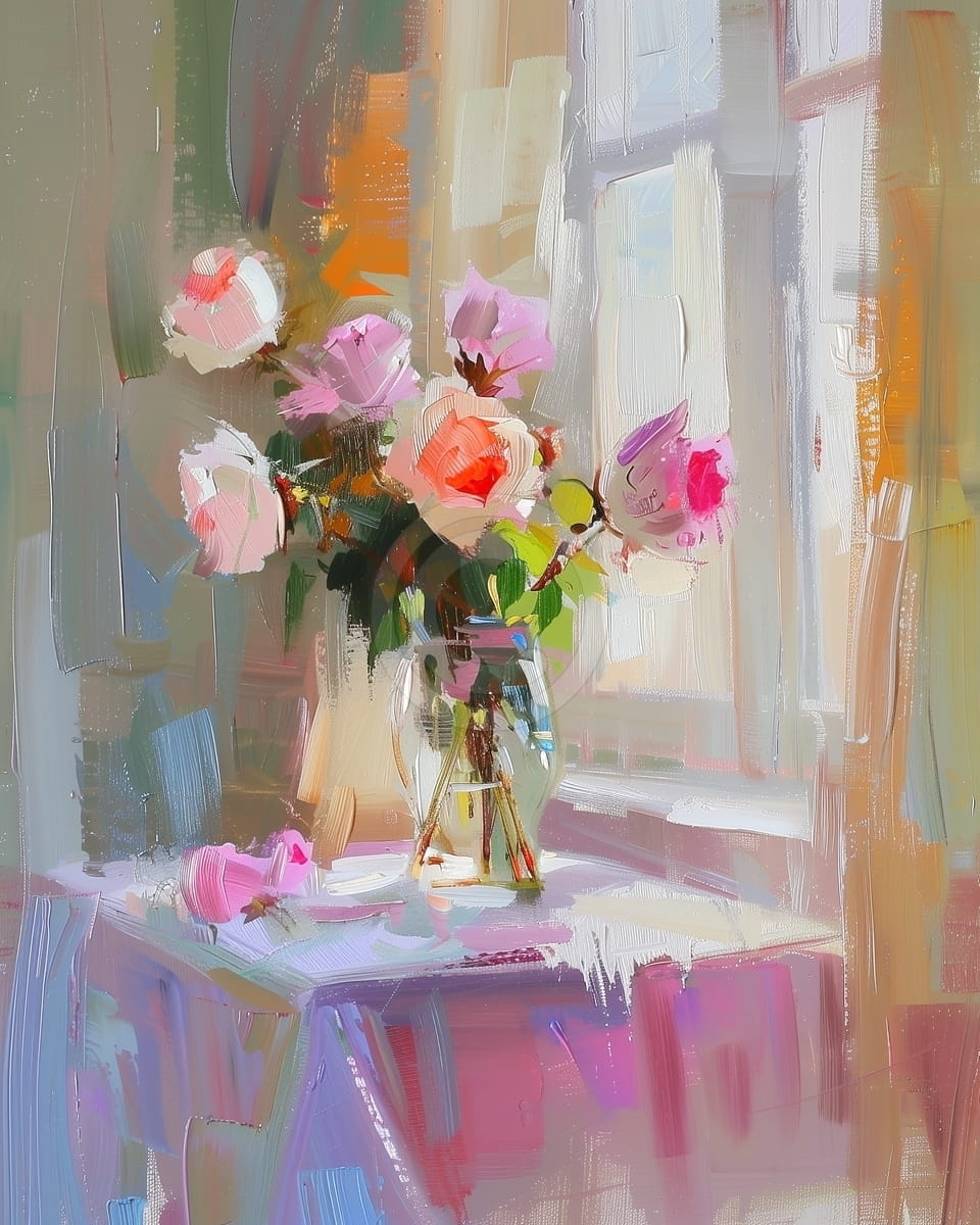 Tablou Trandafiri roz in lumina calda