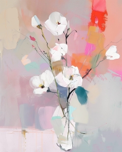 Flori albe pe fundal coral