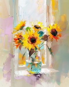 Buchet de floarea soarelui la fereastra