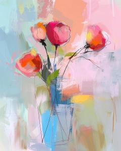 Buchet de flori rosii stilizat pe fundal colorat