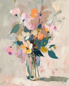 Flori colorate in vaza pe fundal bej