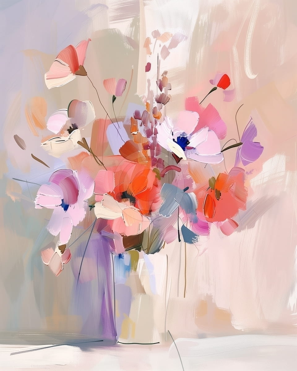 Tablou Buchet de flori delicate in vaza crem