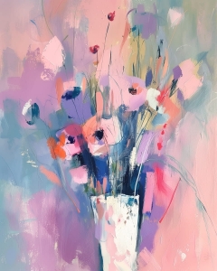 Flori in vaza pe fundal roz-violet