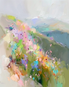 Peisaj cu flori salbatice in culori pastel