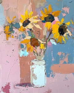 Buchet de floarea soarelui in borcan rustic