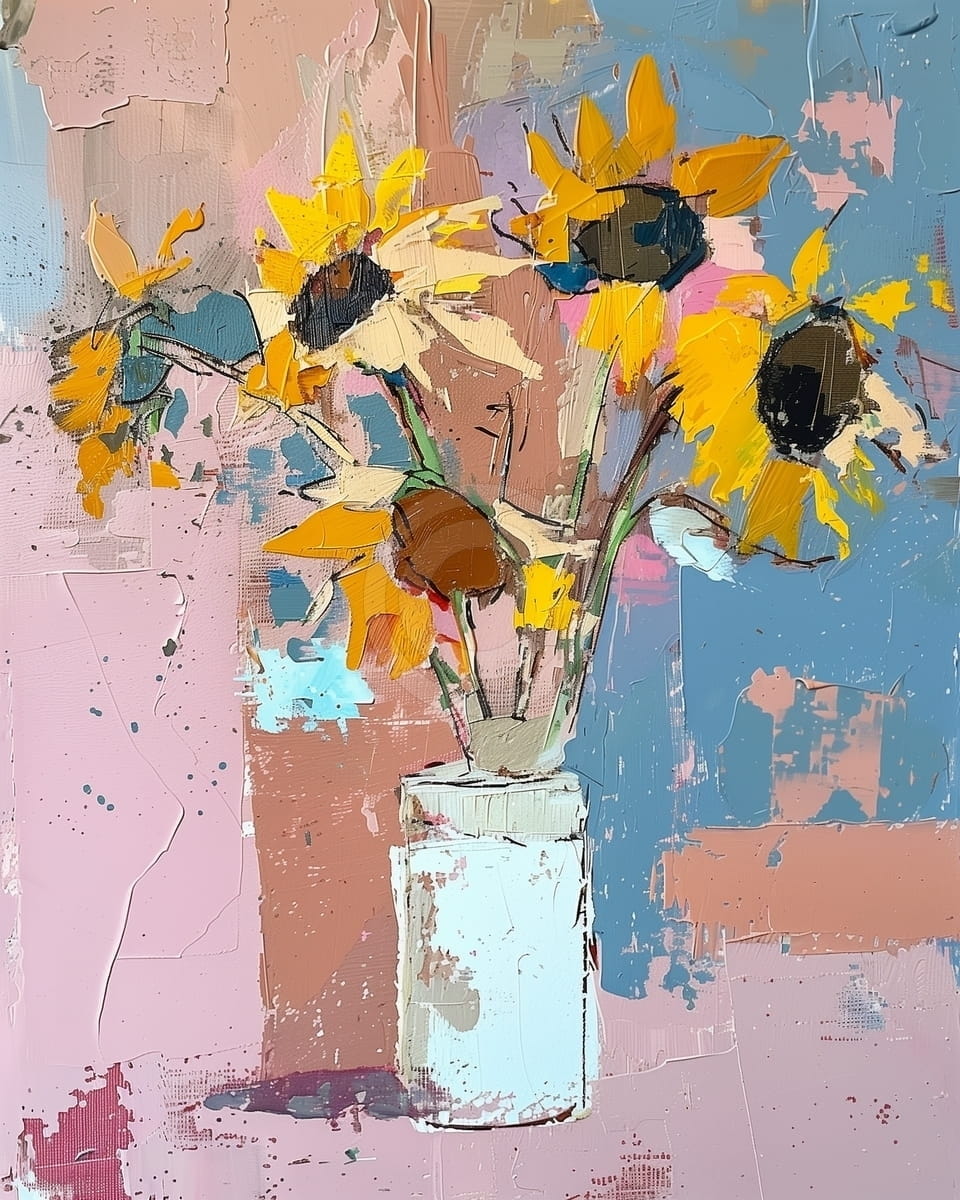 Tablou Buchet de floarea soarelui in borcan rustic