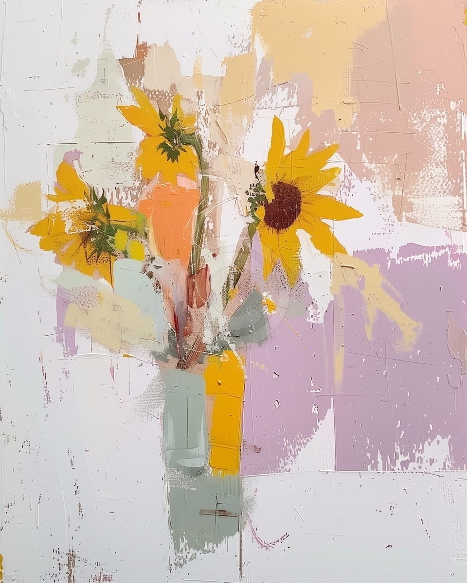 Tablou Floarea soarelui in vaza verde pastel pe fundal deschis