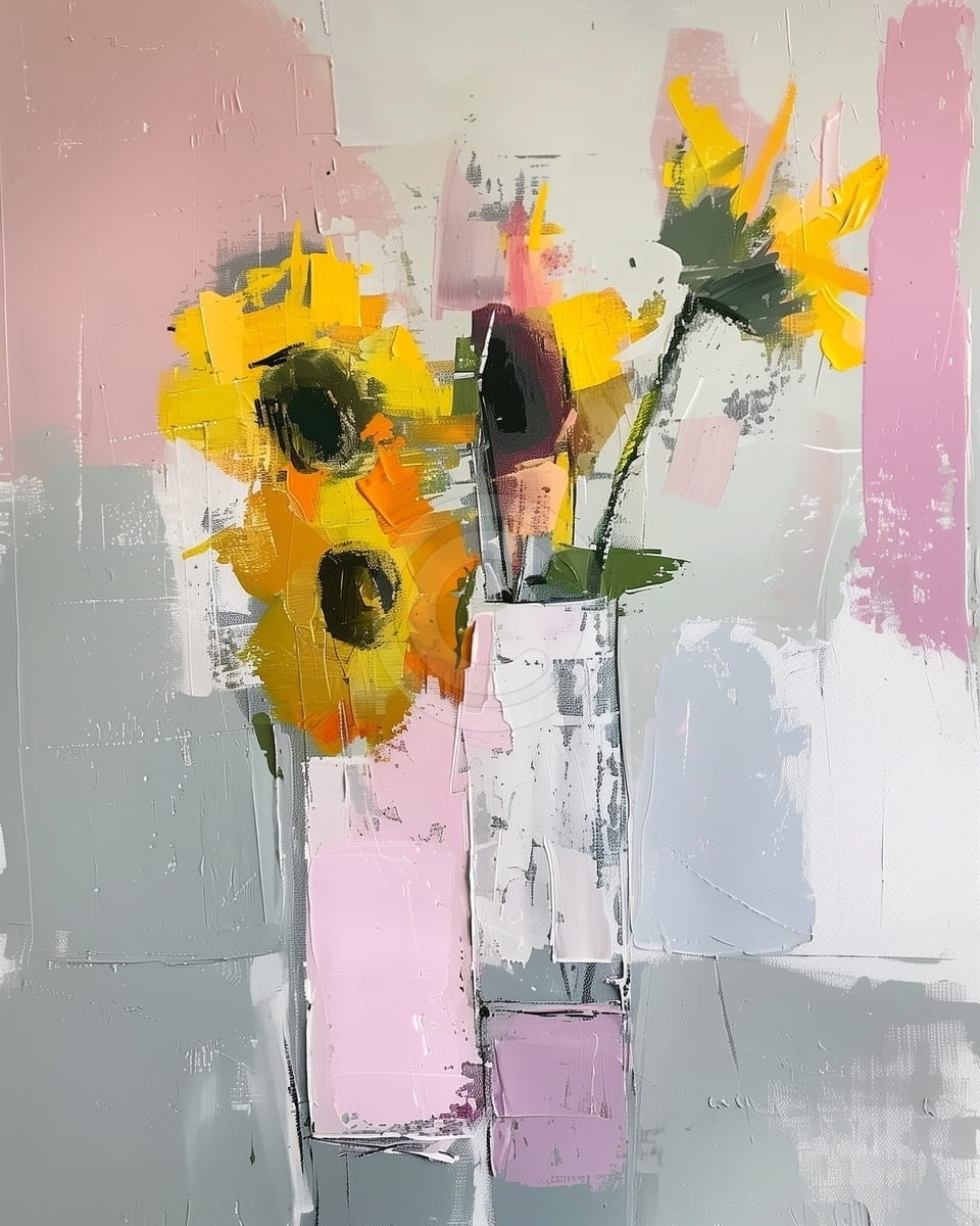 Tablou Flori galbene in vaza roz