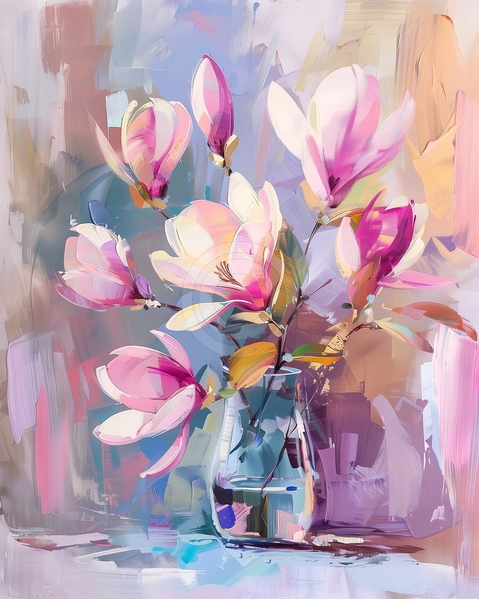 Tablou Flori roz in vaza de sticla