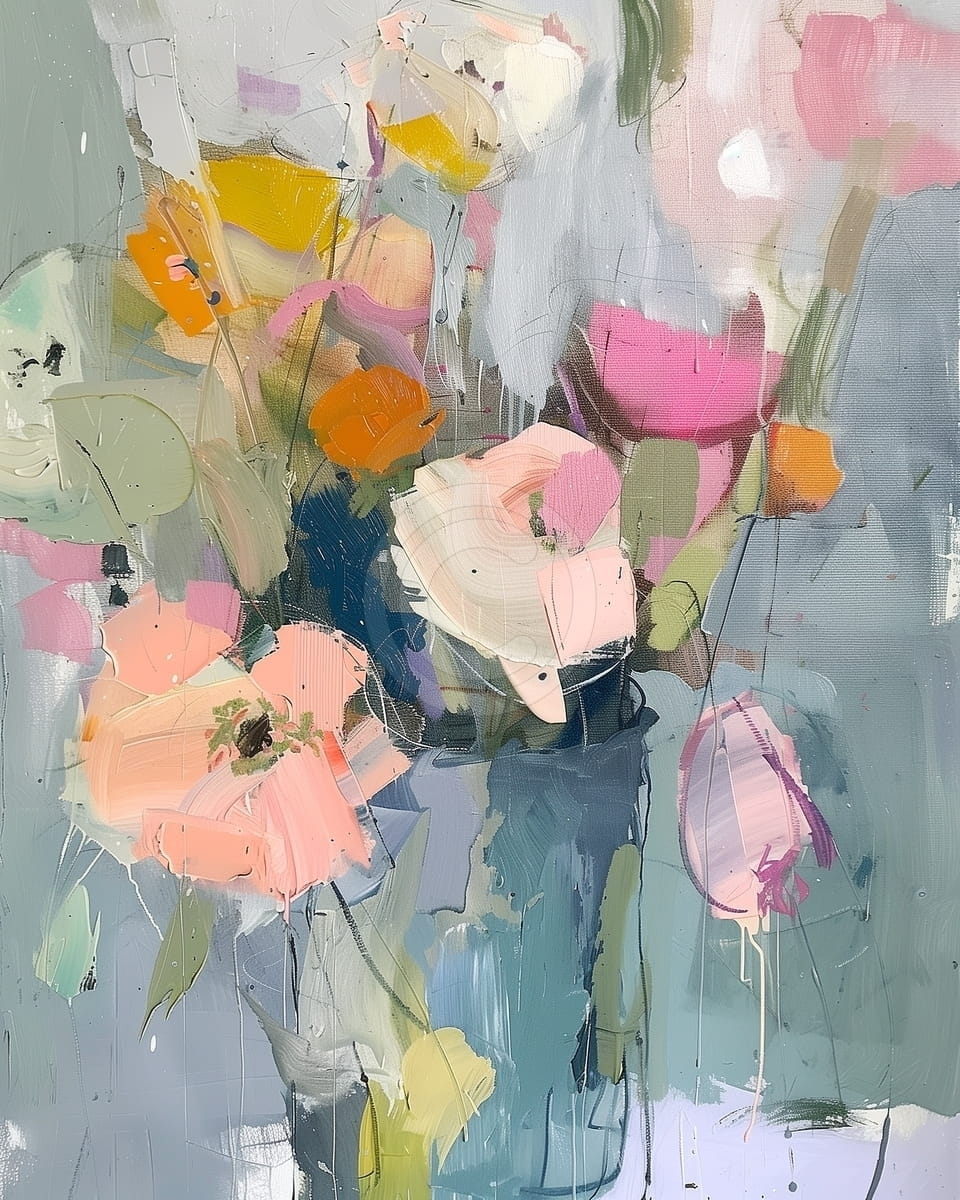 Tablou Buchet de flori in vaza albastra