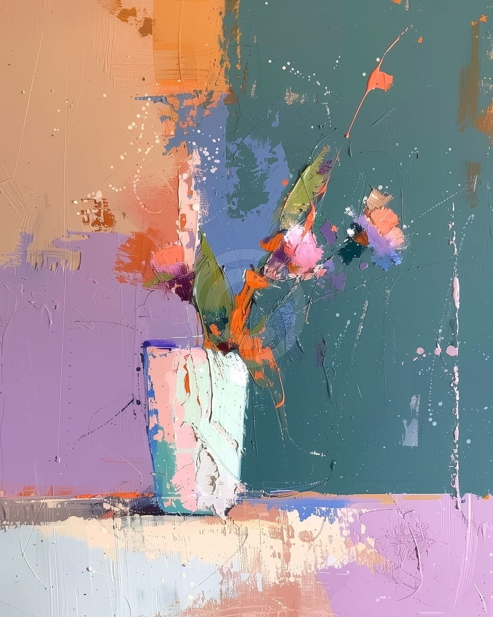 Tablou Flori in vaza pe fundal abstract