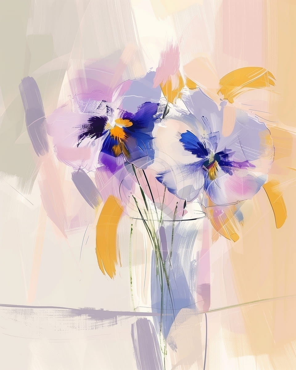 Tablou Flori albastre si mov in vaza