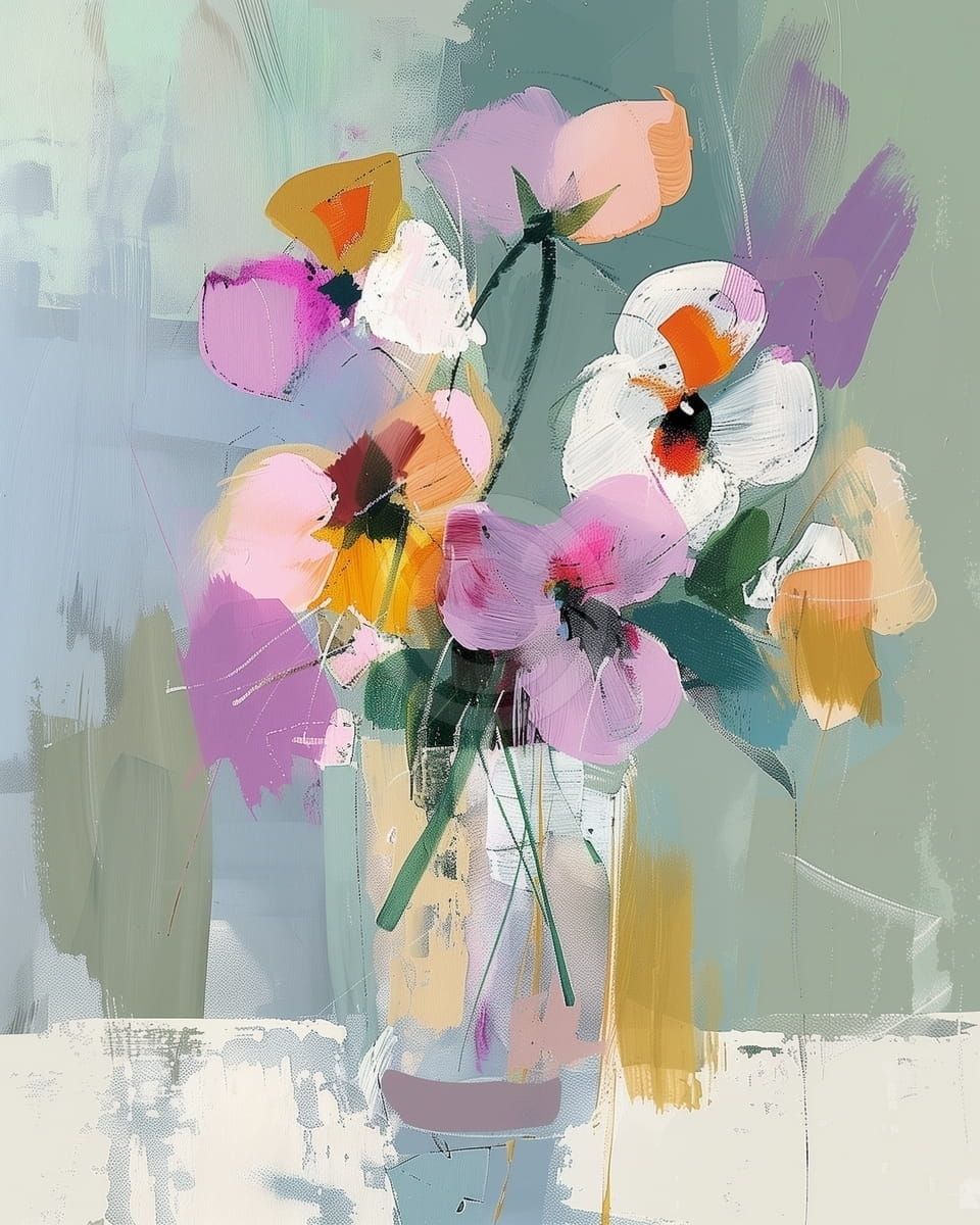 Tablou Buchet colorat in vaza transparenta