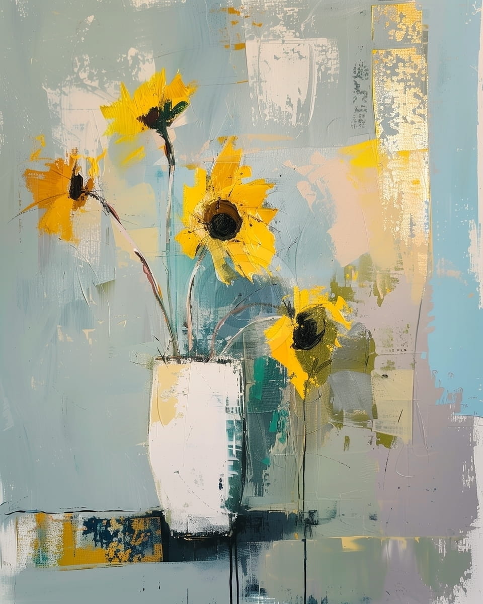 Tablou Flori de floarea-soarelui in vaza alba