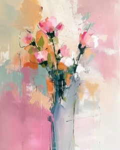 Buchet cu flori roz pe fundal pastel