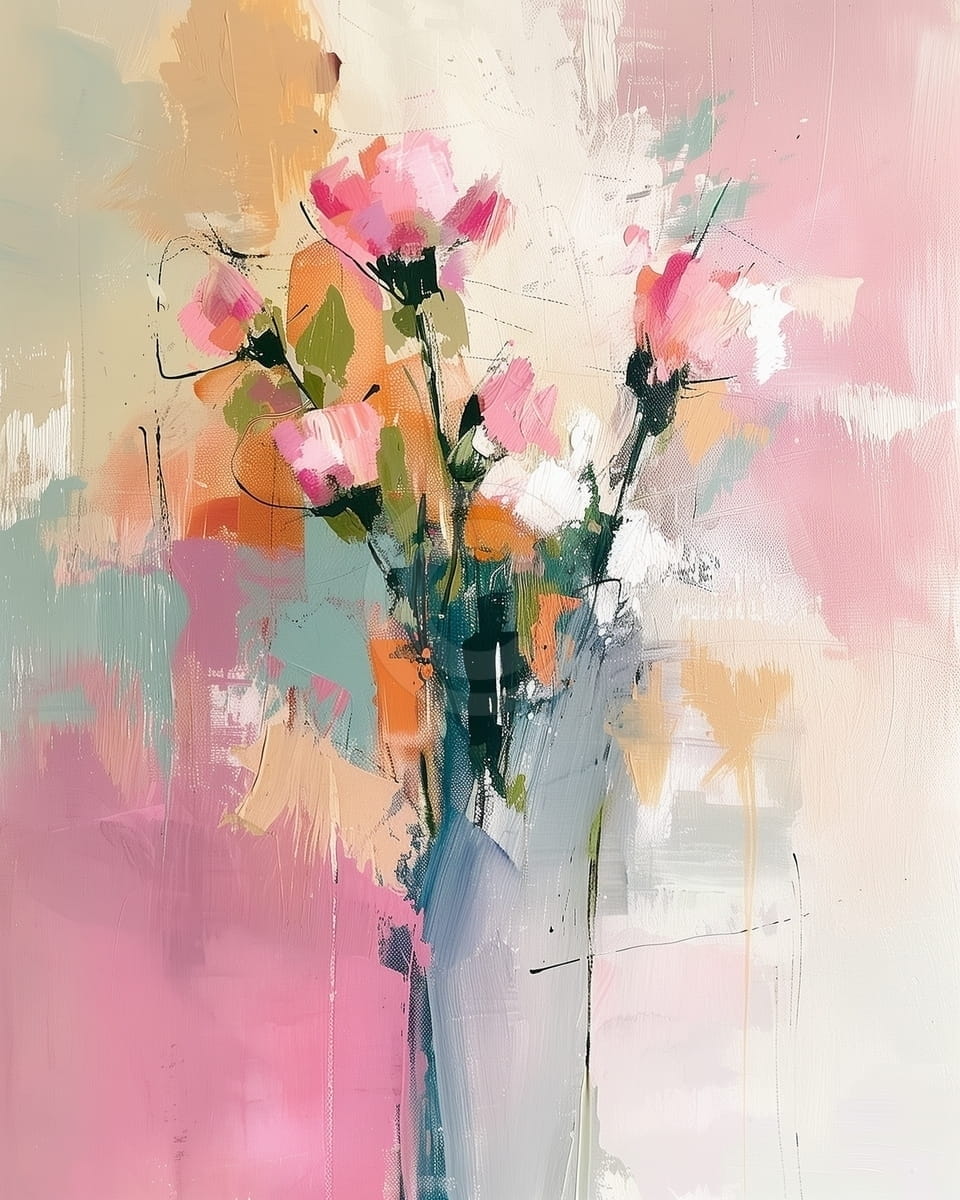 Tablou Buchet cu flori roz pe fundal pastel