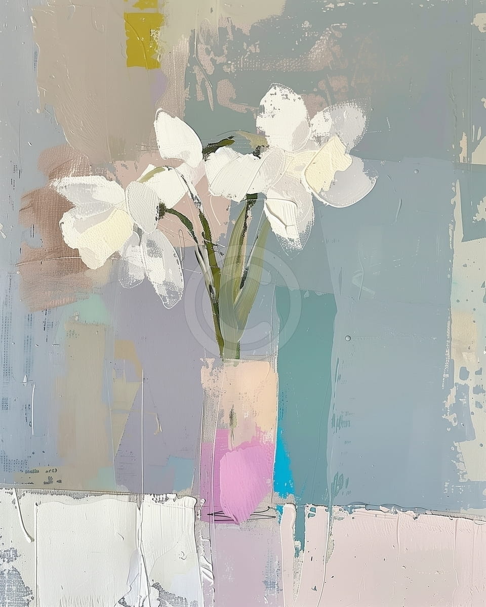 Tablou Flori albe in vaza pastel