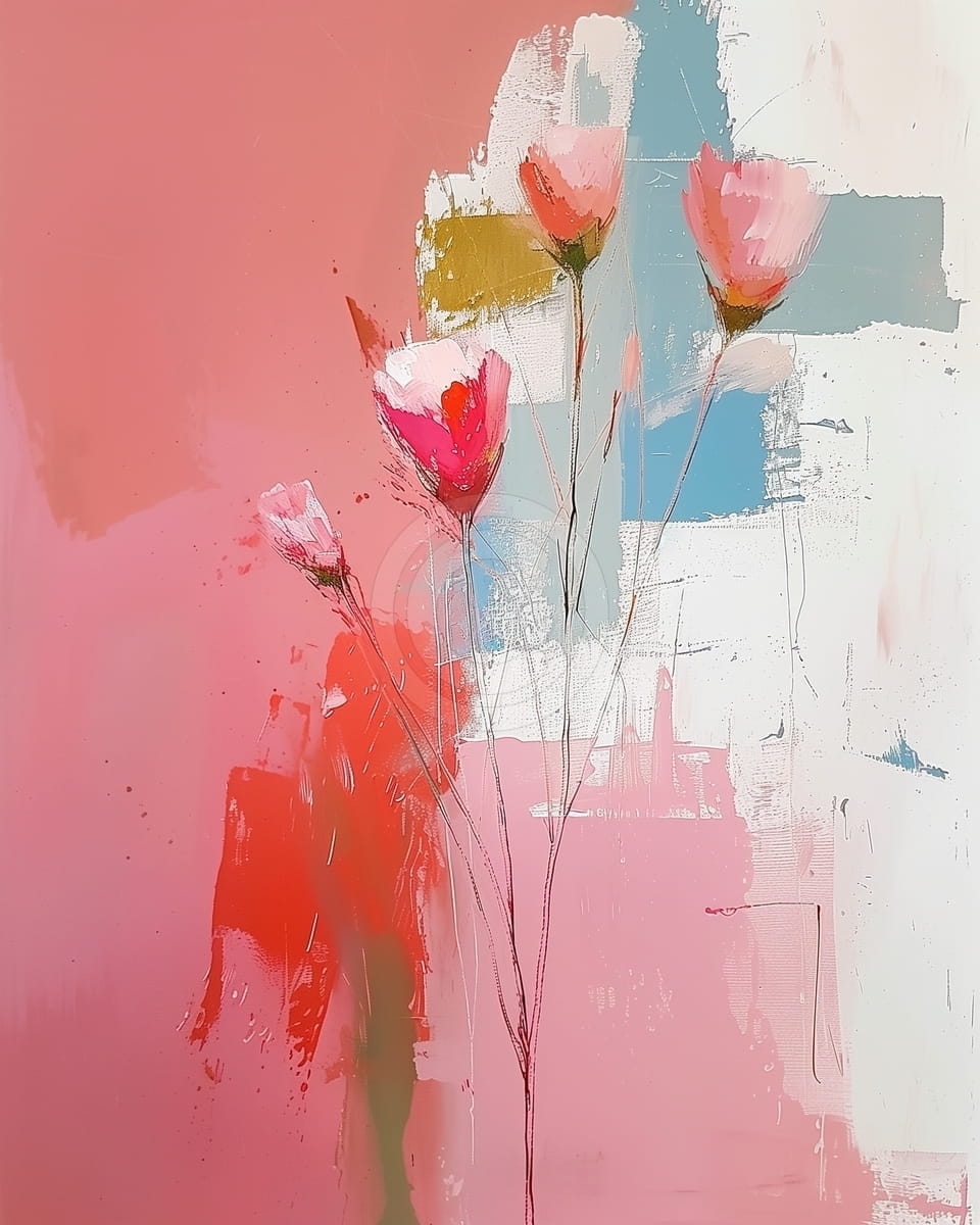 Tablou Flori roz pe fundal abstract