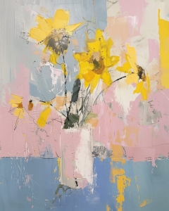 Buchet cu floarea-soarelui pe fundal pastel