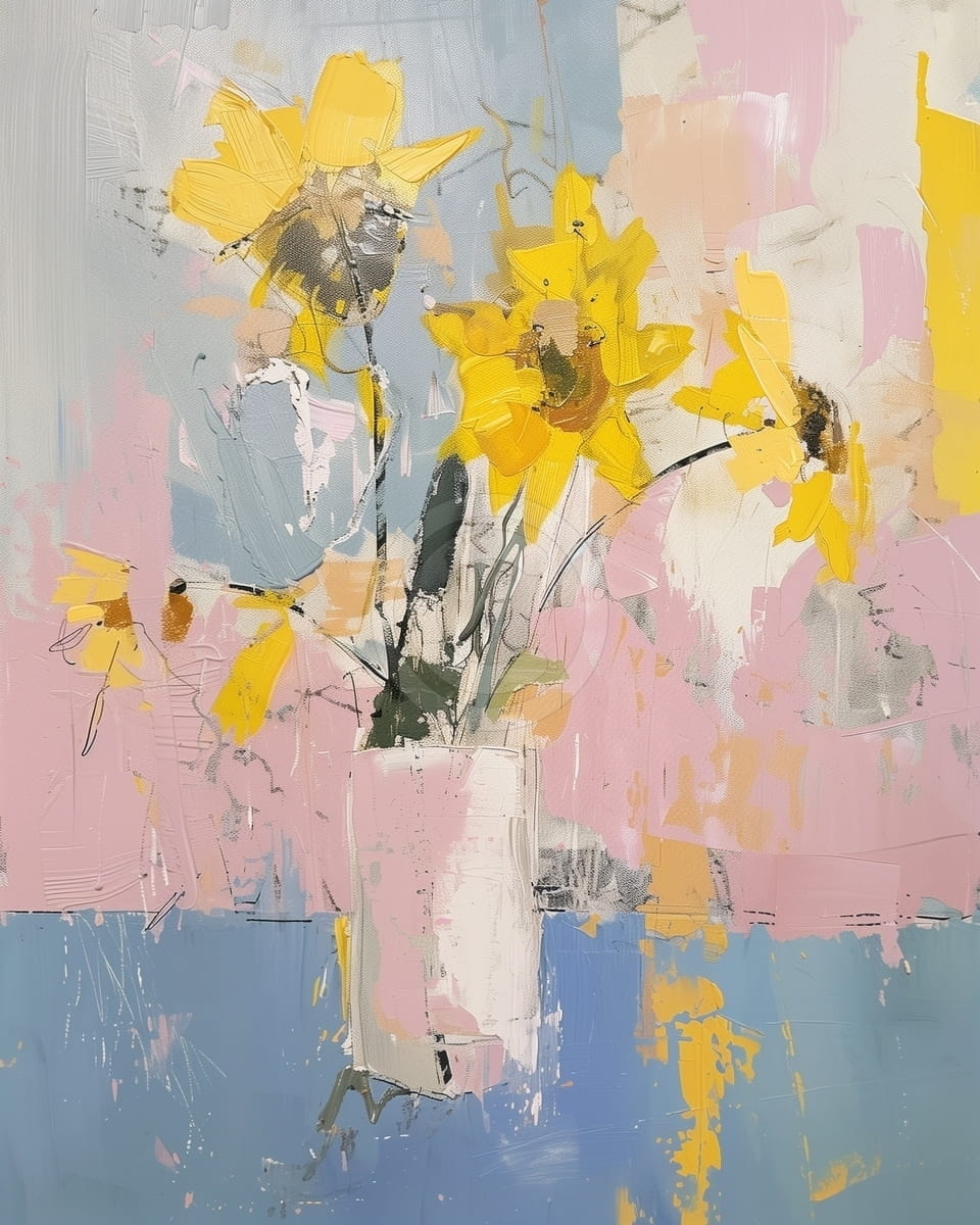 Tablou Buchet cu floarea-soarelui pe fundal pastel