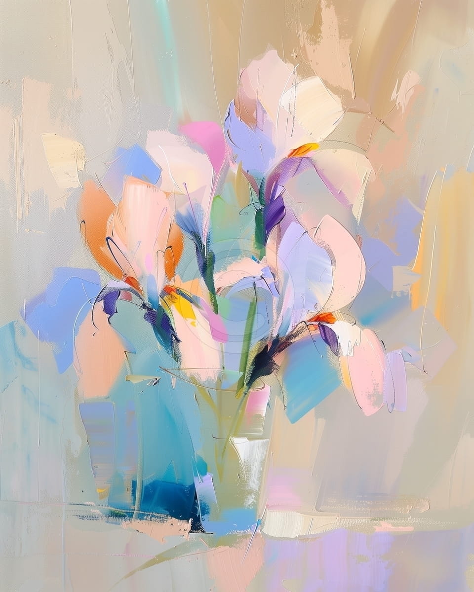 Tablou Buchet pastel in vaza transparenta