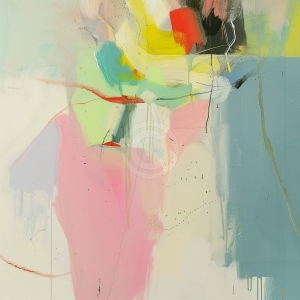 Compozitie abstracta in culori pastel si accente vibrante