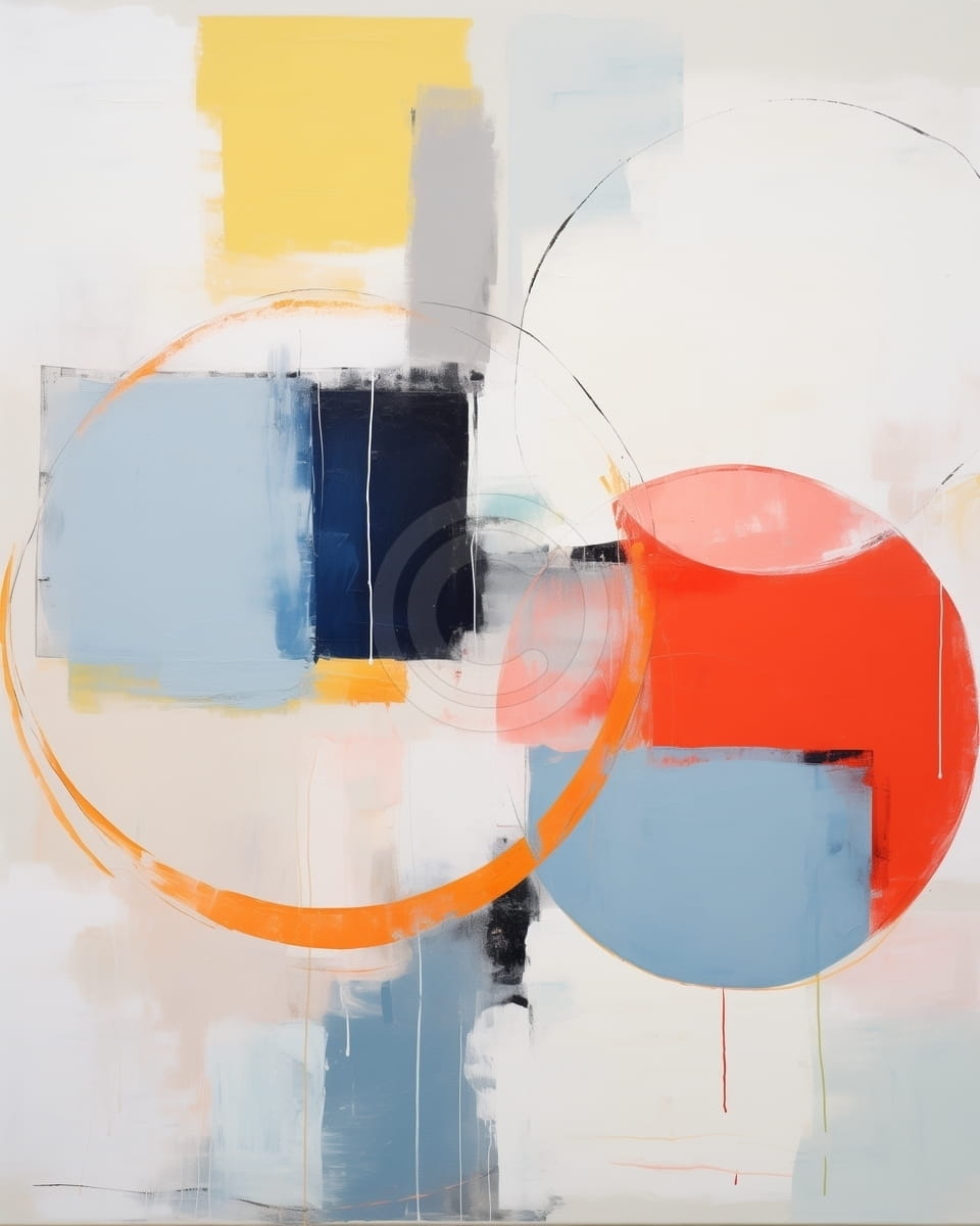 Tablou Abstract cu cercuri si blocuri de culoare