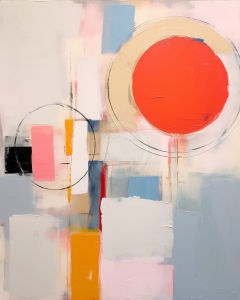 Compozitie abstracta cu cerc rosu si forme rectangulare