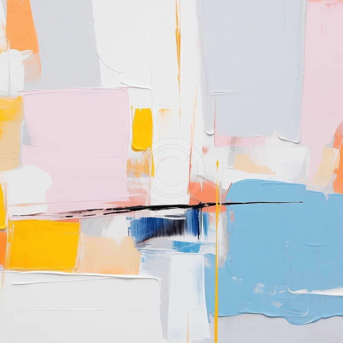 Tablou  Abstract geometric in culori pastel si accente galbene