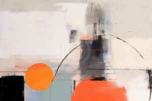 Tablou abstract cu cercuri portocalii si contrast monocrom