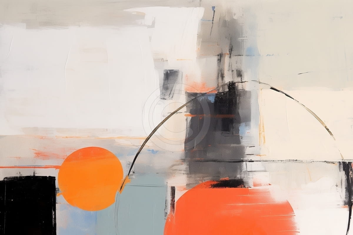 Tablou Tablou abstract cu cercuri portocalii si contrast monocrom